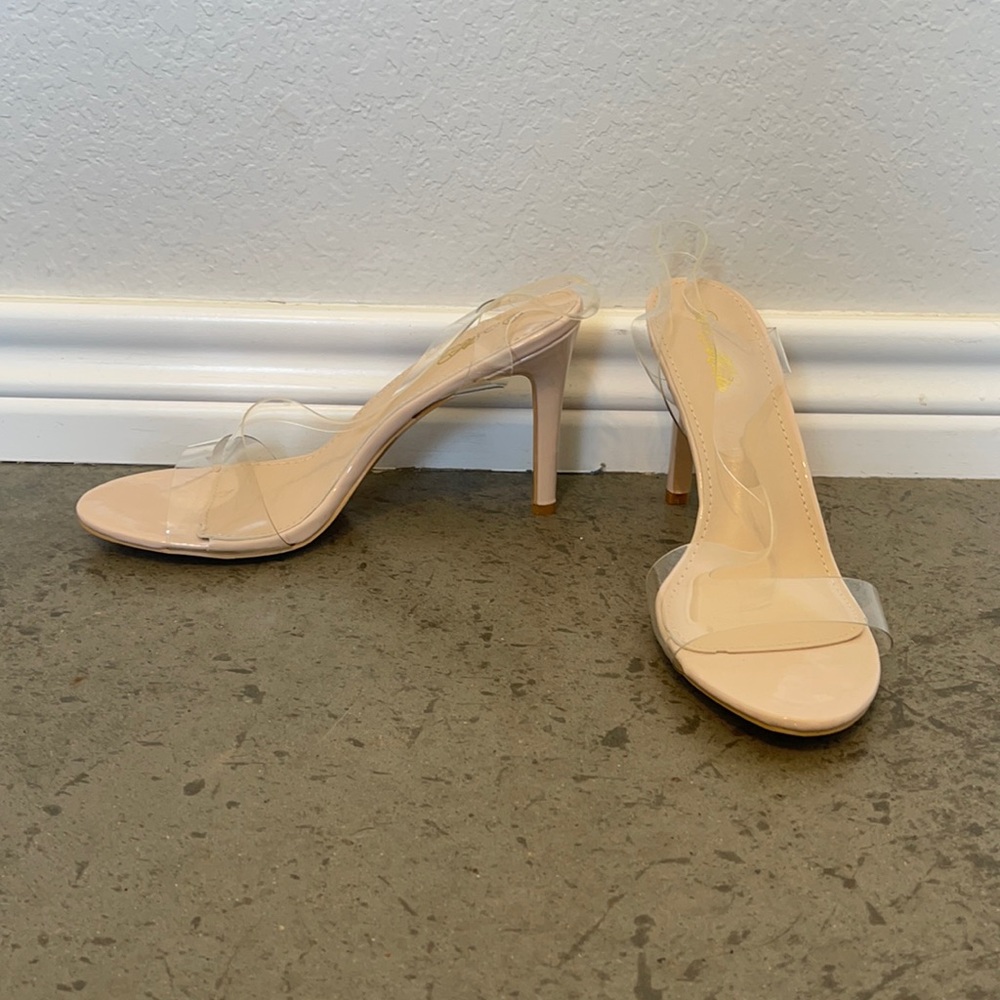 Clear strap nude heels